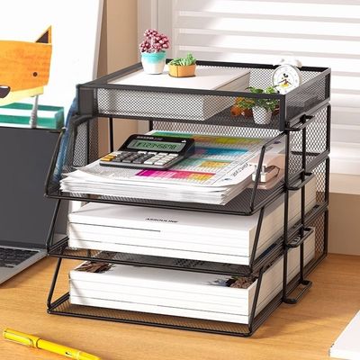 autre angle organisateur de bureau noir rempli etages en maille