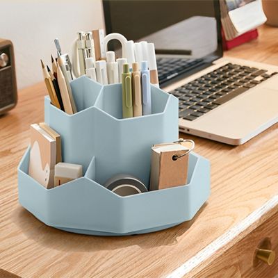 bureau bois organisateur de bureau bleu ordinateur rotatifetdesign