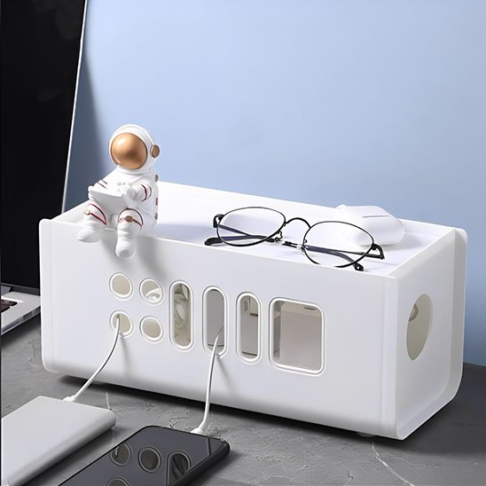 cache pour cable blanche 2 téléphones et écouteurs chargement