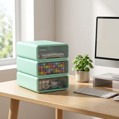 Organisateur de bureau sur bureau couleur bleu plante
