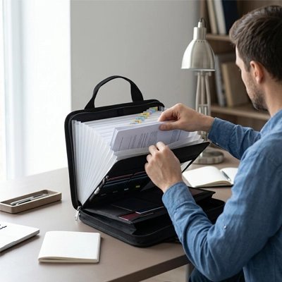 Porte documents homme place feuille bibliotheque lampe