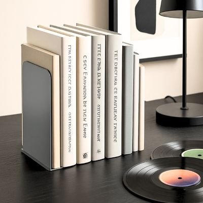 serre livres gris sur bureau noir supportant livre pales