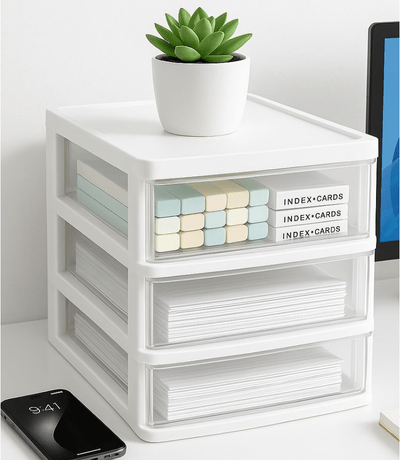 tour de rangement plastique blanc trois tiroirs plante dessus