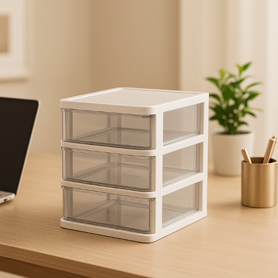 tour de rangement plastique tiroirs vides sur bureau