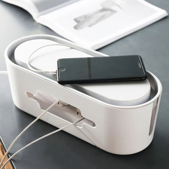 boite rangement cable téléphone en charge 3 fils sortant