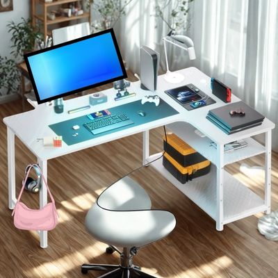 bureau avec rangement blanc écran chaise sac