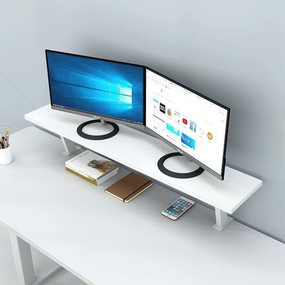 bureau étagère 2 écrans dessus rangement dessous