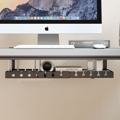 cache cable electrique noir sous bureau forme étagère