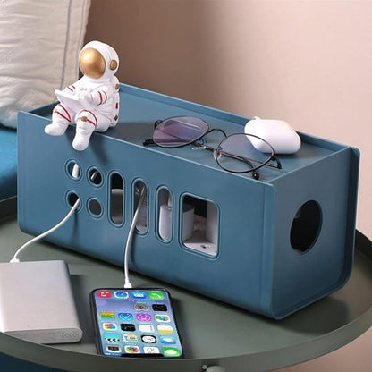 cache pour cable en boîte bleu fils vers téléphones