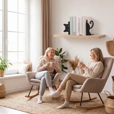 cale livre chat sortant des livres dames assise chaises