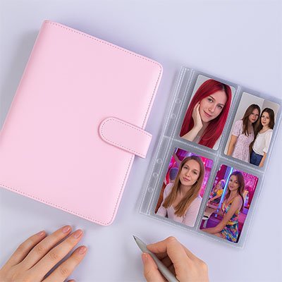 Classeur ferme couleur rose avec page photo 