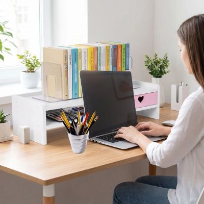 étagère à poser sur bureau dame tape clavier ordinateur