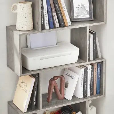 etagere bois bibelot livres imprimante