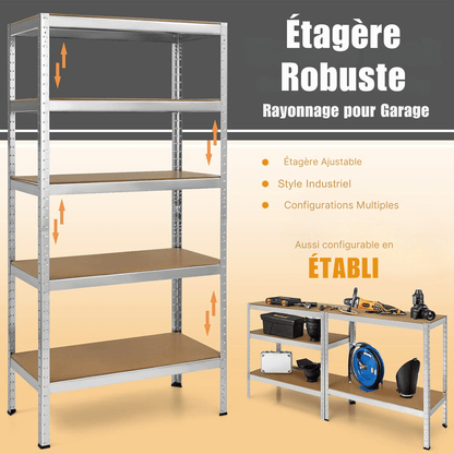 Étagère Métallique - MegaRack™ - Argent - Rangement Élégance