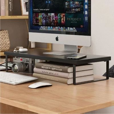 etagere pour bureau noir écran dessus souris clavier appareil photo