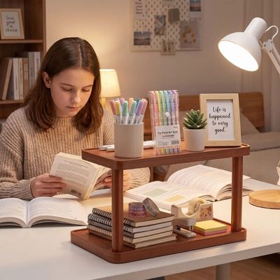 etagere sur bureau fillette lit bureau études lampe cahier