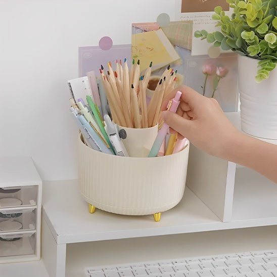 Organisateur de bureau blanc plantes crayons cartes bureau stylos