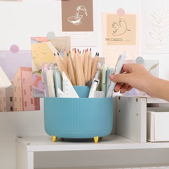 Organisateur de bureau bleu crayons dessin stylo règle