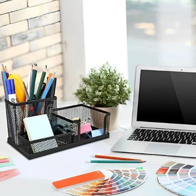 organisateur de bureau ordinateur portable plante crayons notes