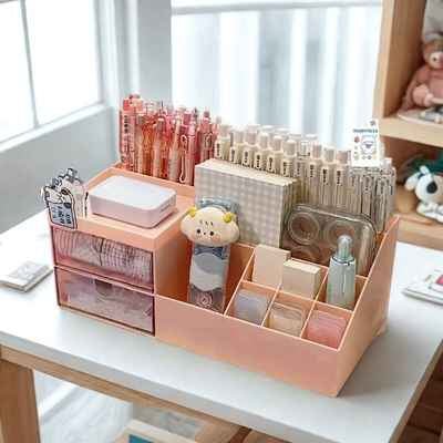 organisateur de bureau rose table blanche meuble jouets enfant