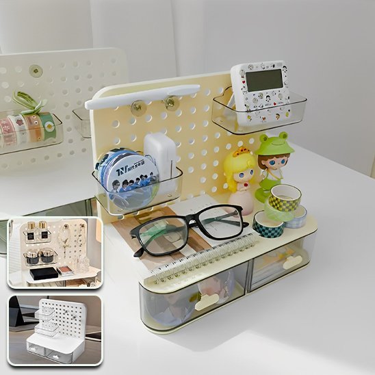 Organiseur de bureau beige plateau panneau perfore