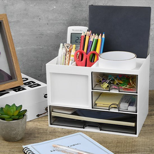 Organiseur De Bureau Acrimet - Noir - 4 Compartiments Avec Support Photo Personnalisable