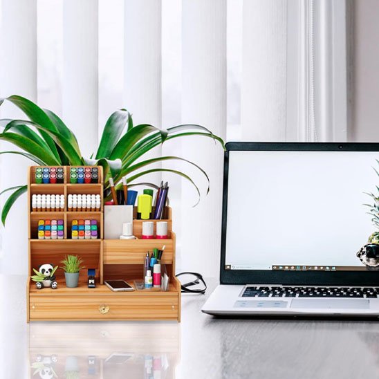 Organiseur pour bureau fournitures rangées ordinateur plante sur bureau