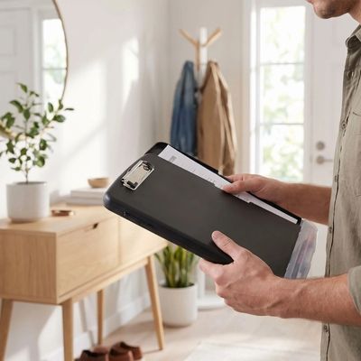 porte document homme debout entrée plante souliers