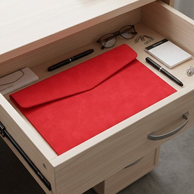 Porte document rouge dans tiroir bureau