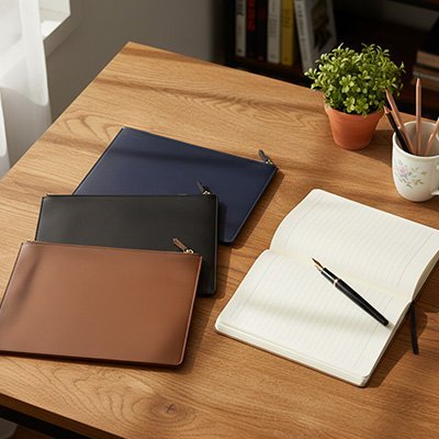 Porte documents pour homme sur bureau bois