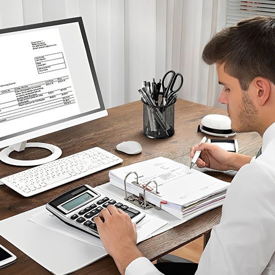 Pot a crayon homme qui travaille sur ordinateur