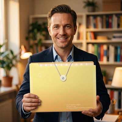 Range document homme sourire bibliothèque livres
