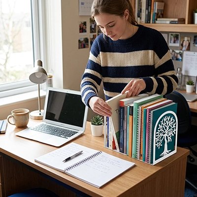 Serre livre sur bureau soutenant livres