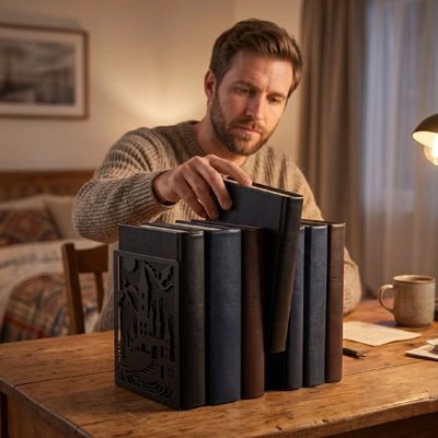 Serre livre table café homme range livre lit lampe