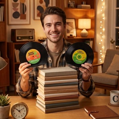 Serre livres homme tient main levé pile livre