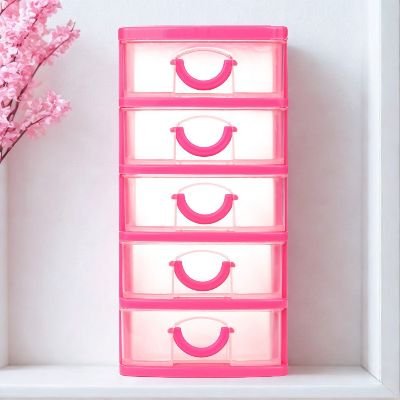 tour de rangement en plastique sur tablette fleure rose