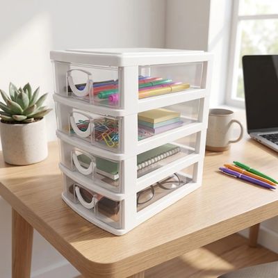 tour de rangement plastique crayons cahier lunette