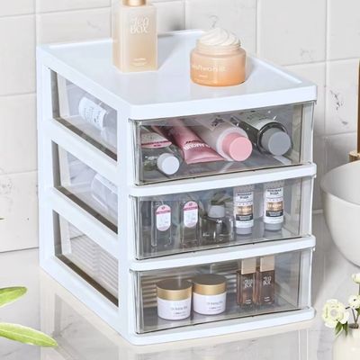 tour de rangement plastique blanc cosmétiques dedans et sur