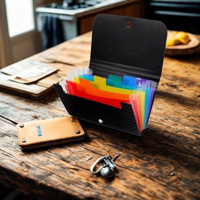 trieur sur table bois portefeuille brun